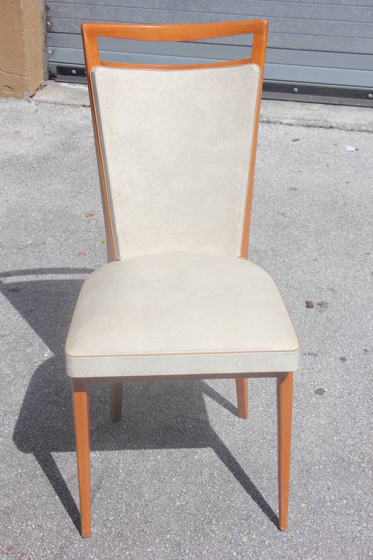 Set of Eight French Art Deco Walnut Dining Chairs, circa 1940s In Good Condition In Hialeah, FL