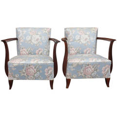 Pair of French Art Deco Carved Walnut Club Chairs, circa 1940s