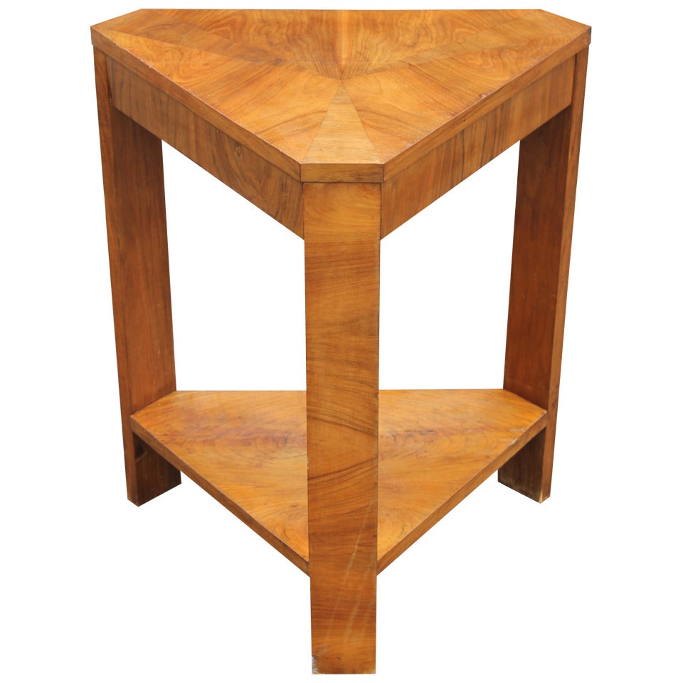 French Art Deco, Exotic Walnut Triangular Accent Table, circa 1940s