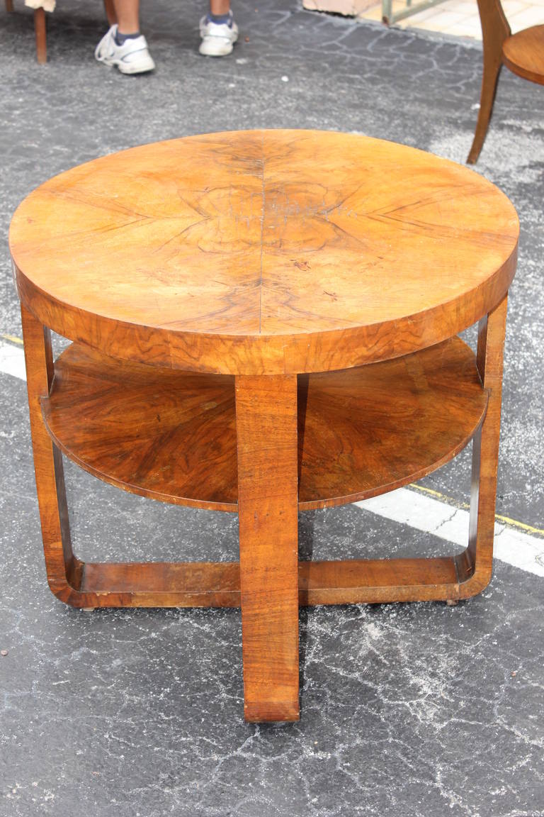 French Art Deco, Round Exotic Walnut Gueridon, circa 1940s