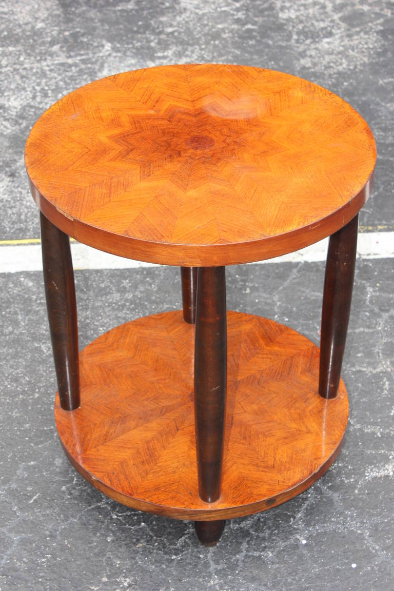 French Art Deco Palisander Inlay 2 Tier Accent Table, circa 1940's