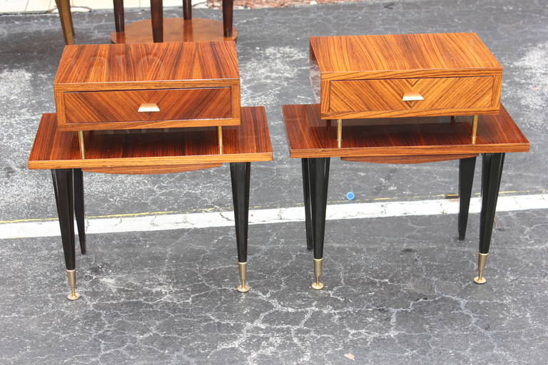 Pair French Art Deco Exotic Macassar Ebony Nightstands, circa 1940's In Excellent Condition In Hialeah, FL