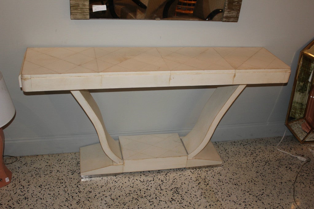 French Art Deco Parchment Console Table In Excellent Condition In Hialeah, FL