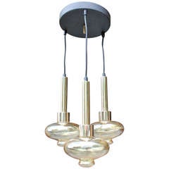 French Mid Century Modern 3 Light Fixture, Blown Glass Shades