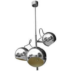 French Mid Century Modern 3 Light Chrome Ball Chandelier/ Fixture