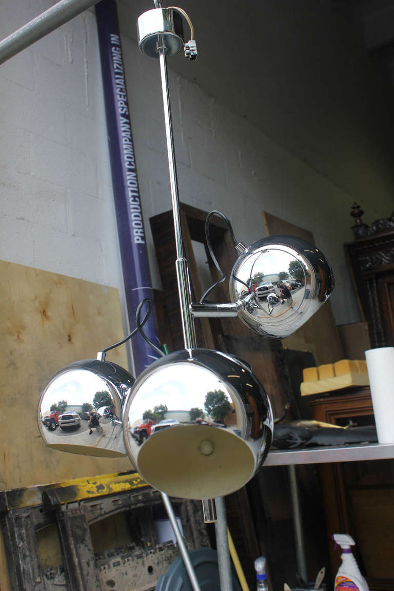 French Mid Century Modern 3 Light Chrome Ball Chandelier/ Fixture