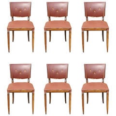 Set of Six French Art Deco Low-Back Carved Walnut Dining Chairs, circa 1940s