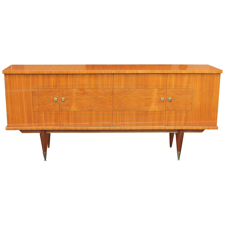 French Art Deco Flame Mahogany Buffet or Credenza, circa 1940s