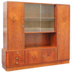Grand Scale French Art Deco Walnut Bookcase, circa 1940s