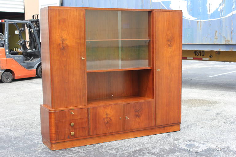 Grand Scale French Art Deco Walnut Bookcase, circa 1940s