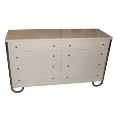 Mid Century Modern White Lacquered Chrome Lined Dresser