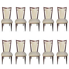 Set 10 French Art Deco Walnut Dining Chairs, circa 1940
s