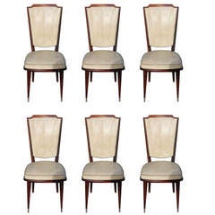 Set 6 French Art Deco Walnut Dining Chairs, circa 1940
s