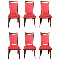 Set of Six French Art Deco / Art Modern Mahogany Dining Chairs, circa 1940s