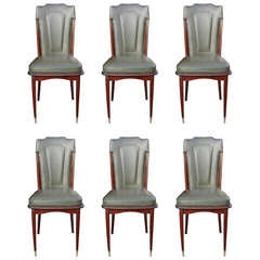 Set 6 French Art Deco Walnut Dining Chairs, circa 1940's