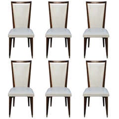 Suite 6 French Art Deco Solid Mahogany Dining Chairs, circa 1940's
