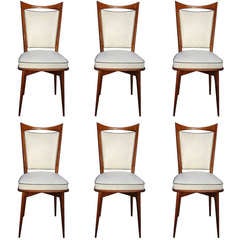 Set 6 French Art Deco Walnut Dining Chairs, circa 1940
s