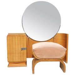 Glamorous French Art Deco Sycamore Ladies Vanity and Stool