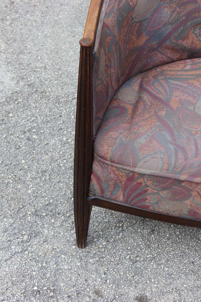 Mid-20th Century Pair French Art Deco Carved Walnut Club Chairs