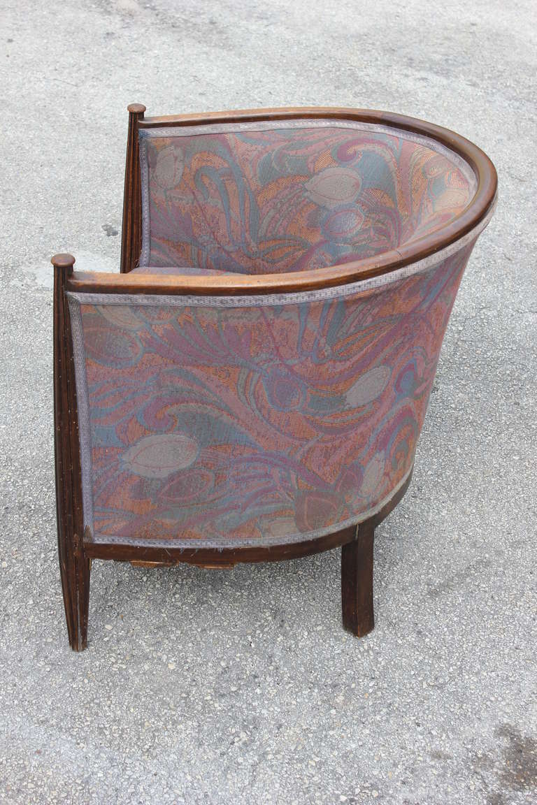 Pair French Art Deco Carved Walnut Club Chairs 2