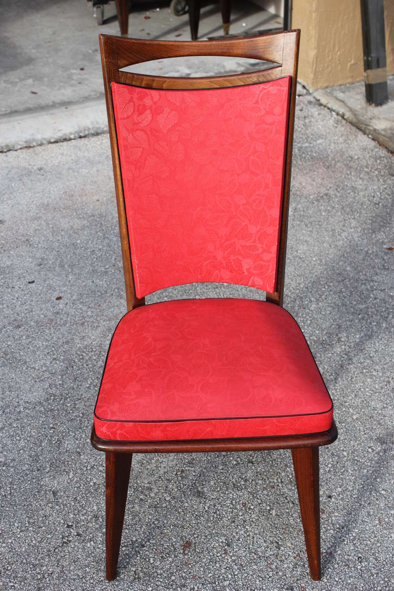 Set of Six French Art Deco / Art Modern Mahogany Dining Chairs, circa 1940s In Good Condition In Hialeah, FL
