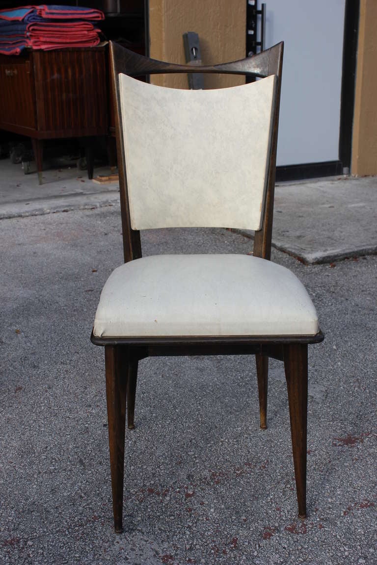 Set Six French Art Deco Dark Walnut Dining Chairs, circa 1940's In Good Condition In Hialeah, FL
