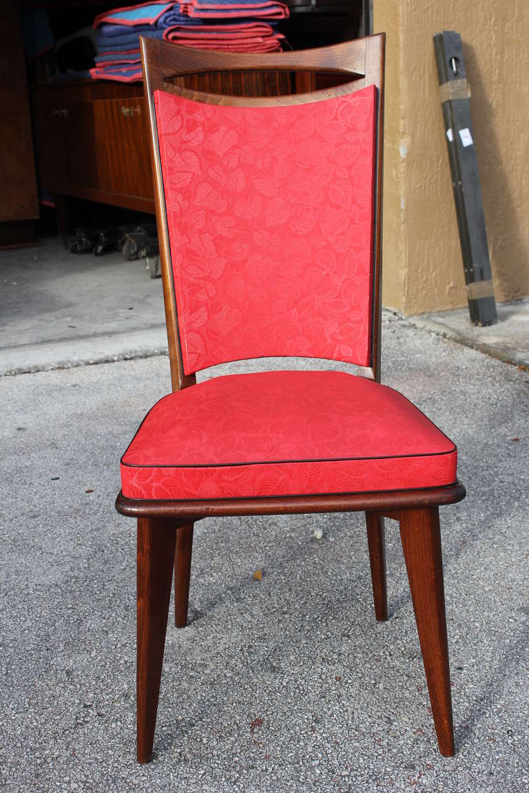 Set of six French Art Deco/Art Modern mahogany dining chairs.(Re-upholstery need to be changed recommended).