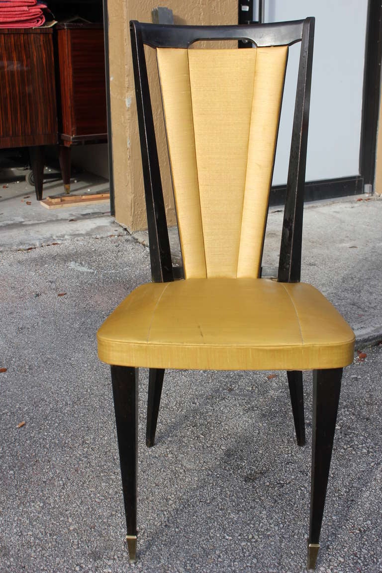 Set of Eight French Art Deco Ebonized Walnut Dining Chairs, circa 1940s In Good Condition In Hialeah, FL