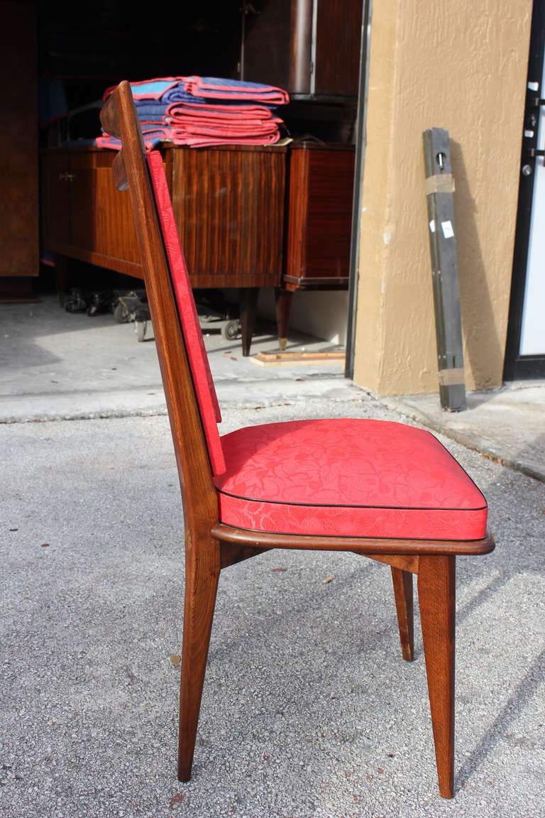 Wood Set of Six French Art Deco / Art Modern Mahogany Dining Chairs, circa 1940s