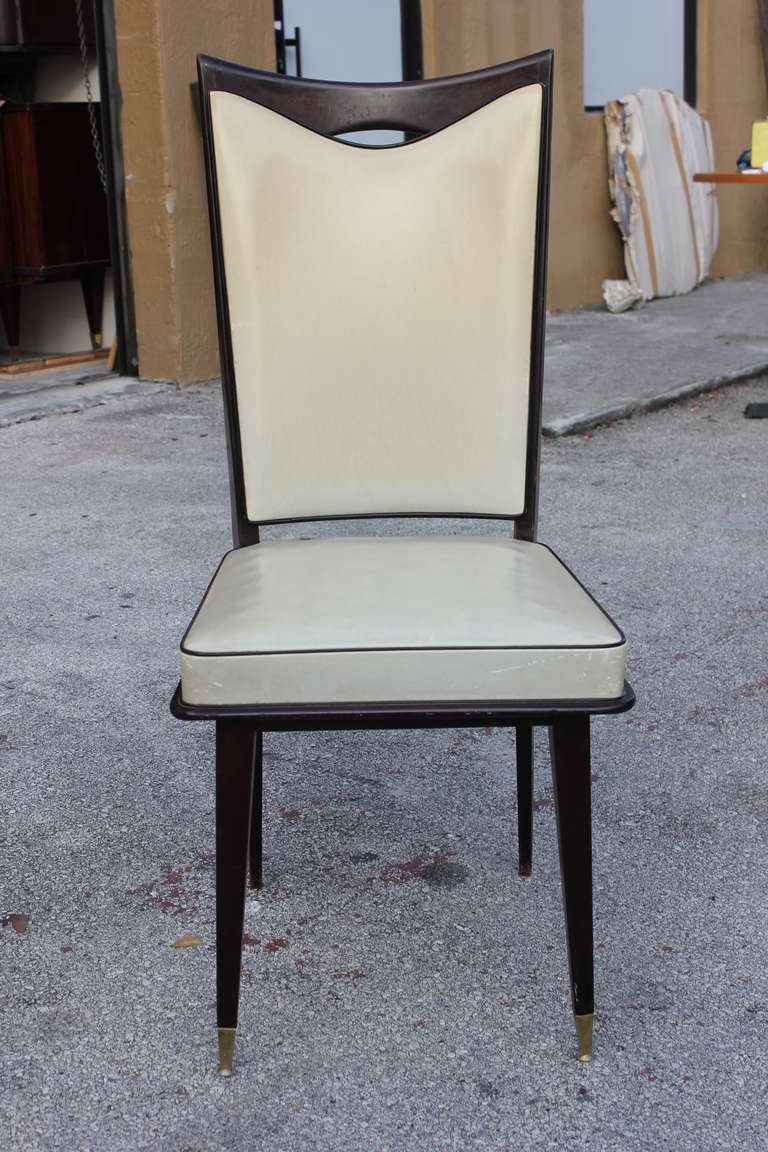A Set of 6 French Art Deco Dark Walnut Dining Chairs. Reupholstery recommended.