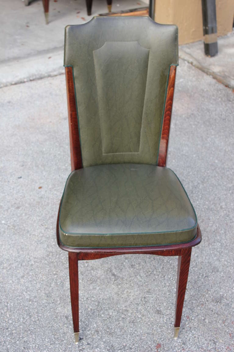 Set 6 French Art Deco Walnut Dining Chairs, circa 1940's In Good Condition In Hialeah, FL
