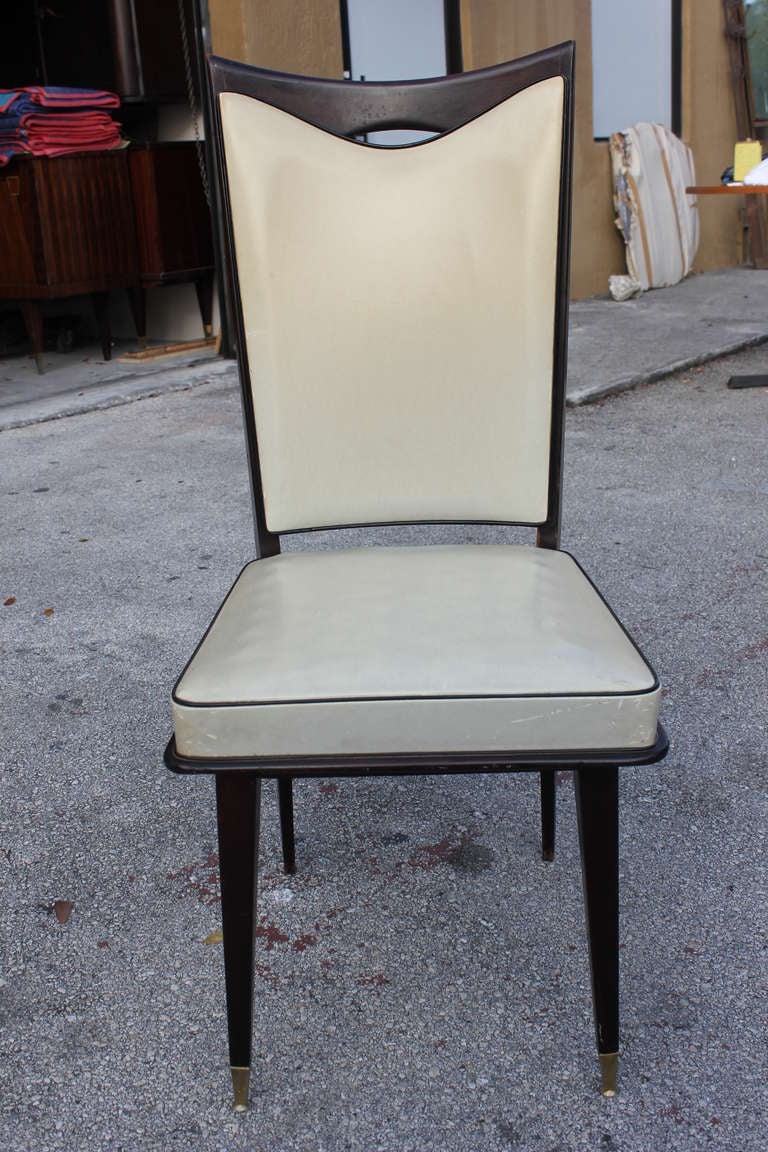 Set 6 French Art Deco Dark Walnut Dining Chairs, circa 1940's In Good Condition In Hialeah, FL