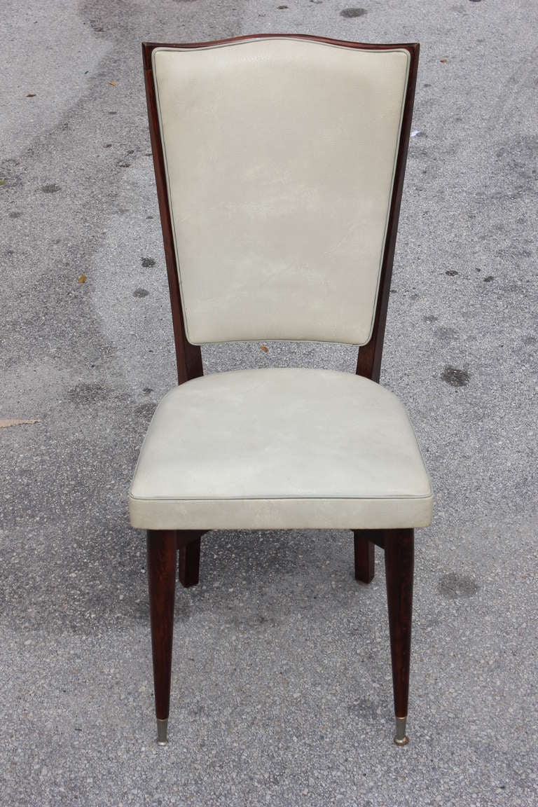 Set of Eight French Art Deco Walnut Dining Chairs, circa 1940s In Good Condition In Hialeah, FL