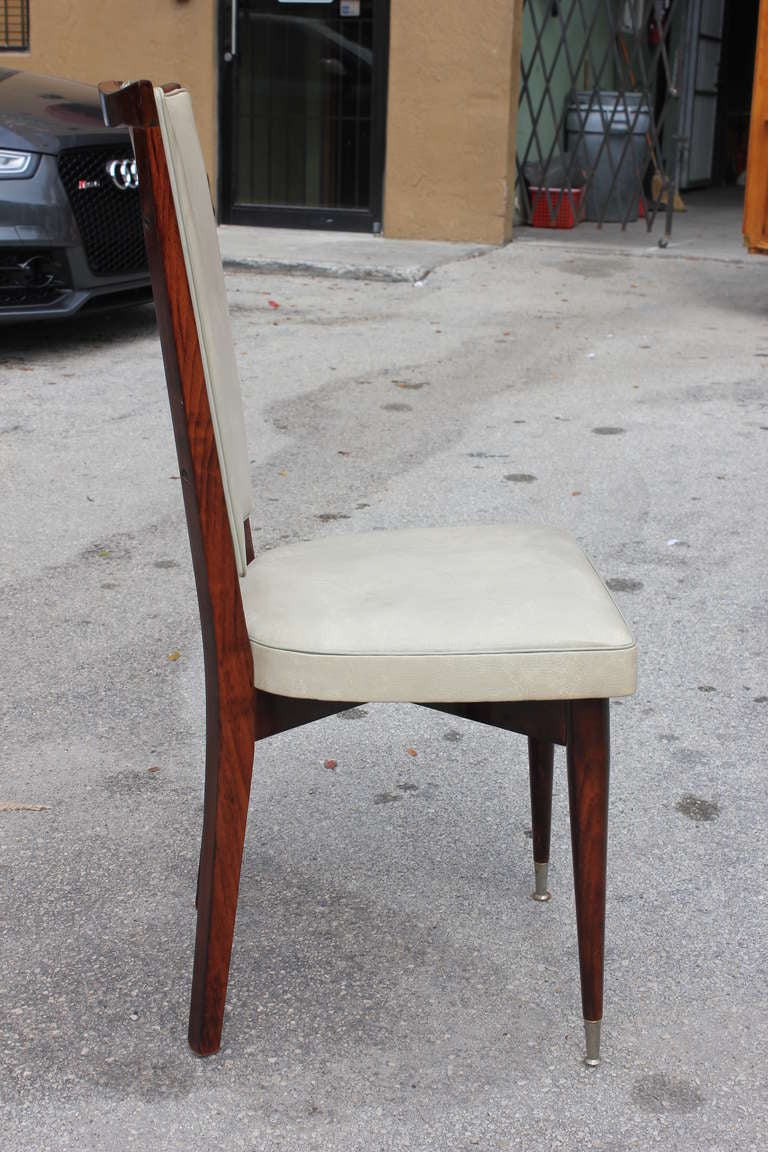 PVC Set of Eight French Art Deco Walnut Dining Chairs, circa 1940s