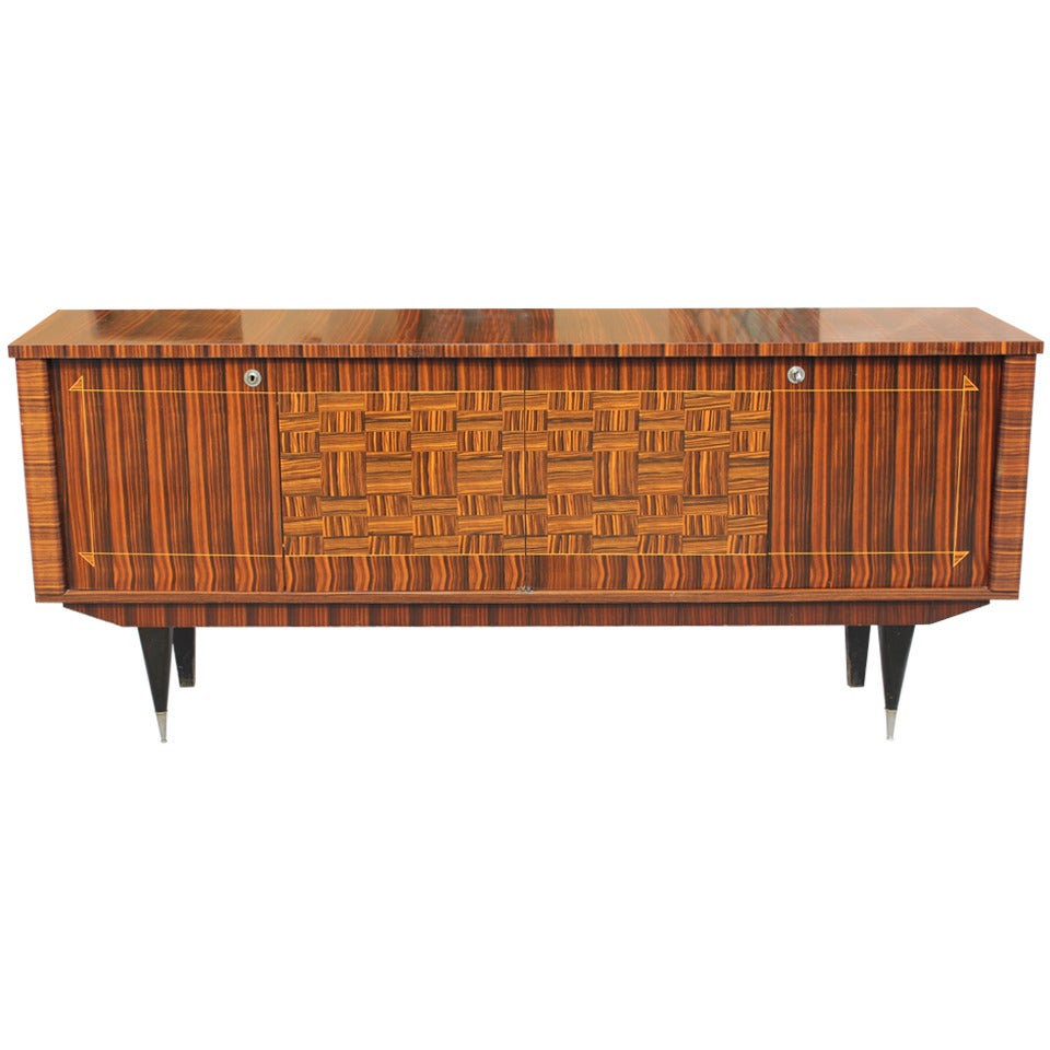 French Art Deco Exotic Macassar Ebony Marquetry Buffet, circa 1940s