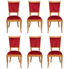 Set 6 French Art Deco Solid Sycamore Dining Chairs, circa 1940
s Set 6 French Art Deco Solid Sycamore Dining Chairs, circa 1940
s