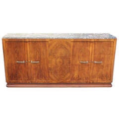 French Art Deco Exotic Walnut Buffet, Marble Top, circa 1940's