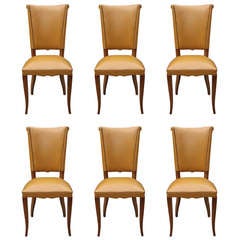 Suite Of Six French Art Deco Solid Mahogany Dining Chairs, circa 1940
s
