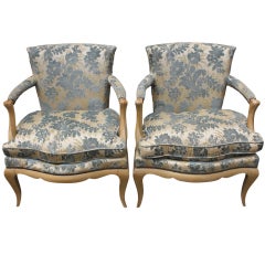 Pair French Art Deco  Sycamore Armchairs by Jules Leleu