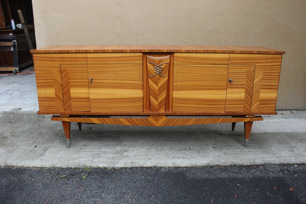 French Art Deco Blonde Mahogany Buffet, Great Detail.