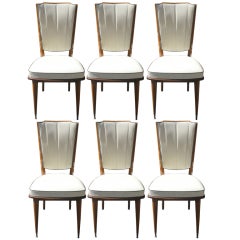 Set 6 French Art Deco Dining Chairs, Solid Walnut