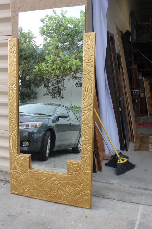 French Art Deco Monumental Carved Giltwood/ Plaster Mirror
