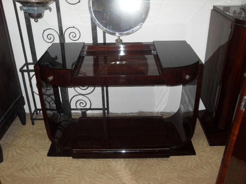 French Art Deco Palisander Ladies Vanity, Opaline Glass