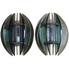 Italian Art Deco Half Round Glass Pane Sconces