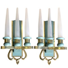 Pair French Art Deco Glass Candle Sconces
