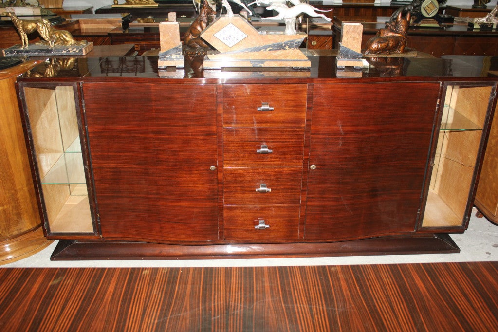 French Art Deco rosewood buffet with attached side display cases.