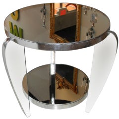 French Art Deco Silver/ Mirrored Round Accent Table