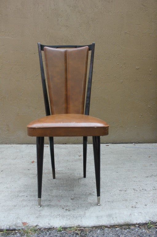 Set 6 French Art Deco Dark Walnut Dining Chairs.