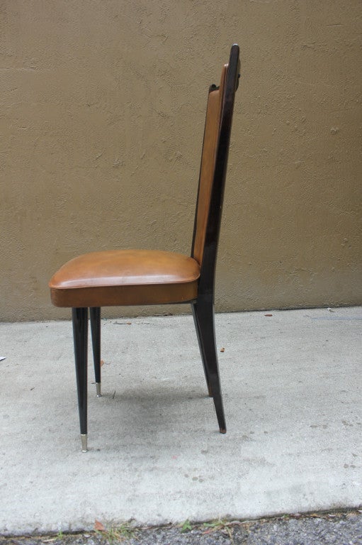 Set 6 French Art Deco Dining Chairs, Dark Walnut In Good Condition In Hialeah, FL