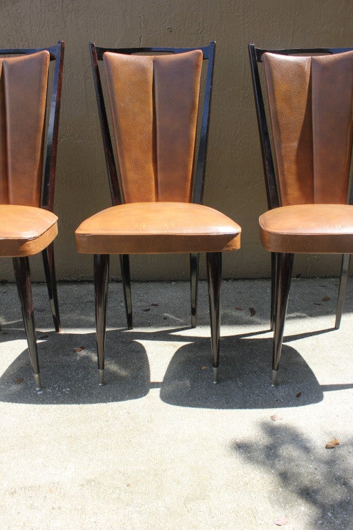 Mid-20th Century Set 6 French Art Deco Dining Chairs, Dark Walnut